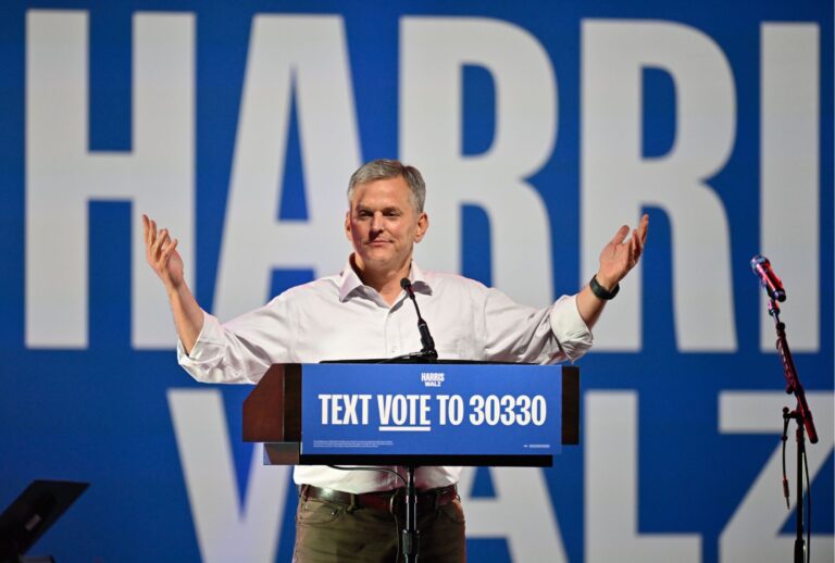 Josh Stein gives a speech during his campaign for governor in Raleigh on November 4, 2024. (Peter Zay/Anadolu via Getty Images)
