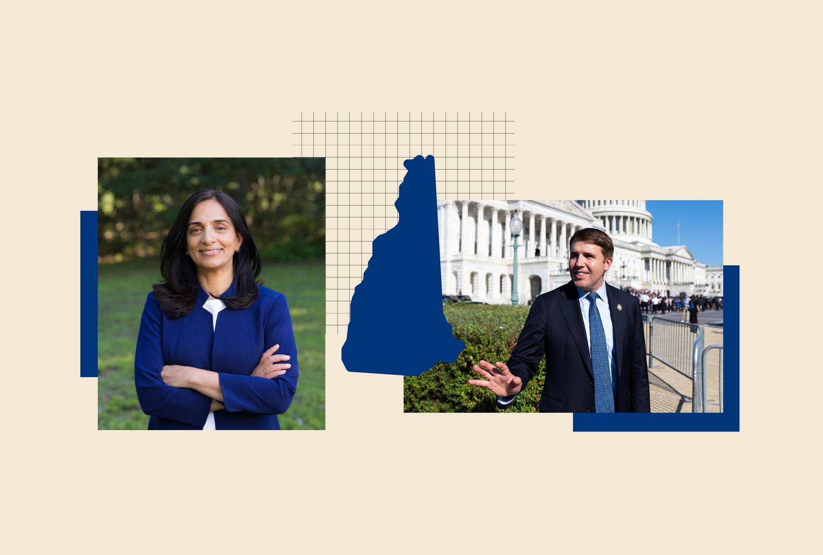 New Hampshire candidate Kashima Manzur (L) and Rep. Chris Pappas (R) (Photo illustration by Salon / Getty Images / Bill Clark / Karishma for Senate)
