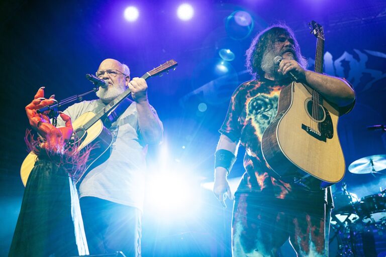 Kyle Gass (L) and Jack Black of Tenacious D perform at PNC Music Pavilion on September 06, 2023 in Charlotte, North Carolina. (Photo by Jeff Hahne/Getty Images)