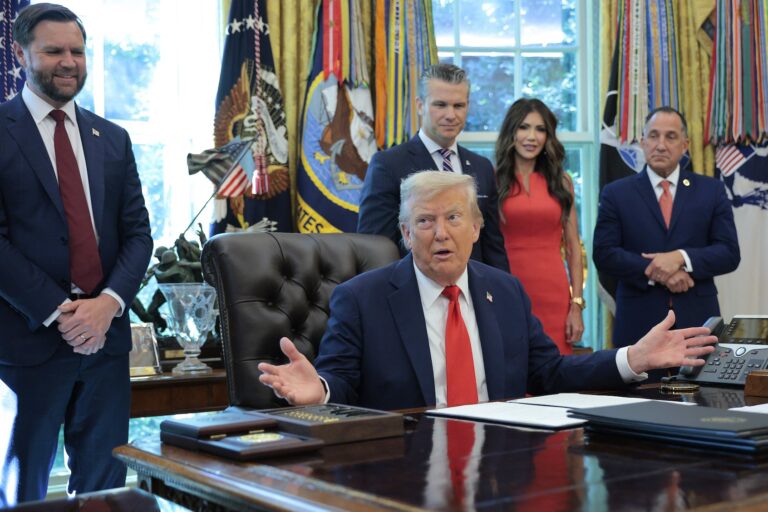 President Donald Trump speaks as he signs a series of executive Orders in the Oval Office at the White House on August 25, 2025 in Washington, DC. (Photo by Chip Somodevilla/Getty Images)