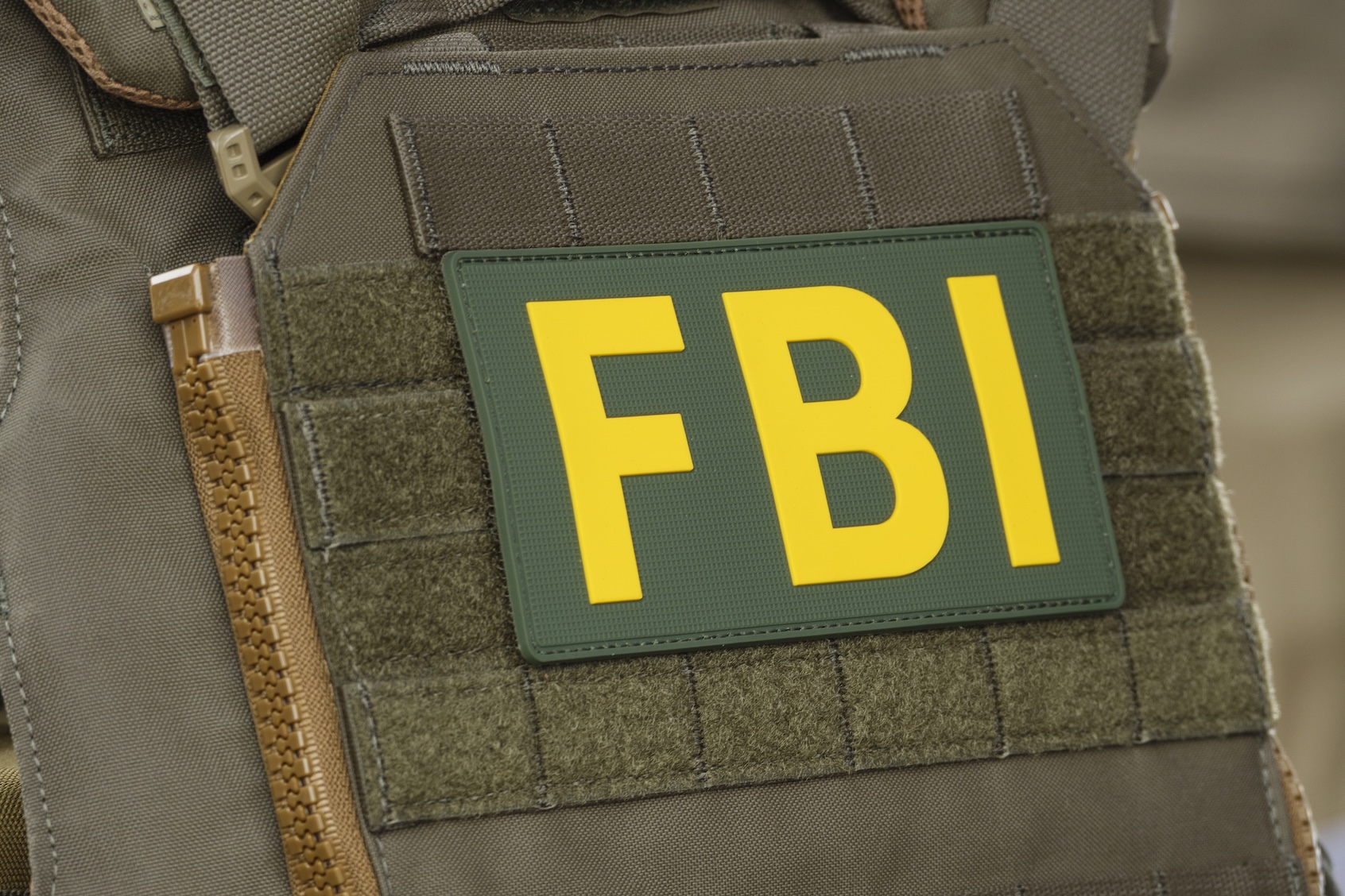 An FBI logo is displayed on a bulletproof jacket at MCAS Miramar on September 26, 2025 in San Diego, California. (Photo by Kevin Carter/Getty Images)