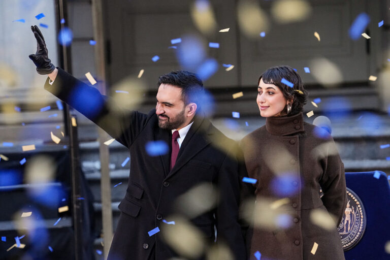 On January 1, 2026, Zohran Mamdani took the oath of office to become the mayor of New York City. He was joined by his wife Rama Duwaji and many notable allies like New York City-born Alexandria Ocasio-Cortez and Bernie Sanders. (David Dee Delgado / Getty Images)