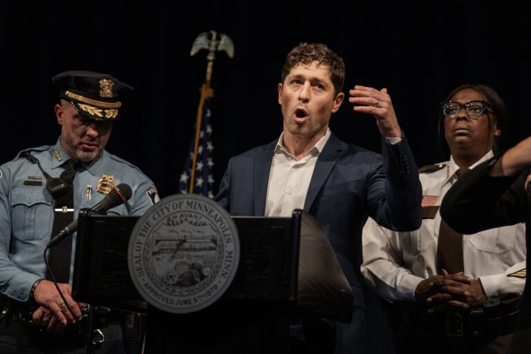 Mayor Jacob Frey used salty language to condemn the shooting of a Minneapolis resident by ICE  in Minneapolis, Minn., on Wednesday, Jan. 7, 2026. (Photo by Richard Tsong-Taatarii/Getty Images)