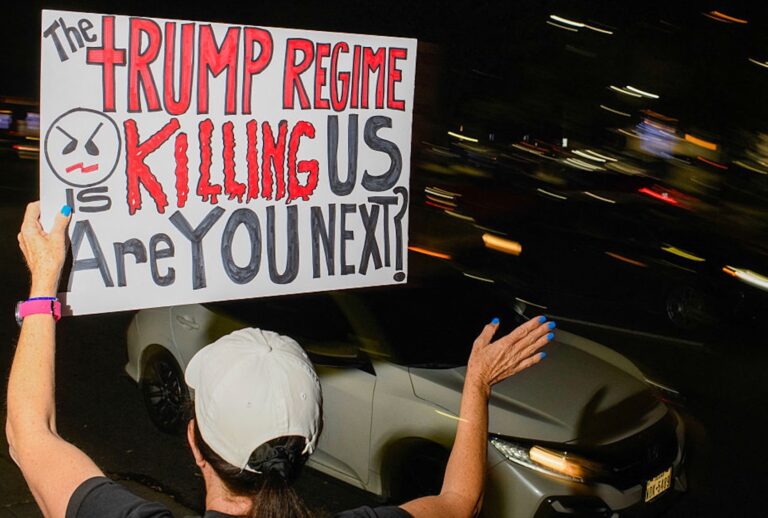 A demonstrator protesting against ICE in Houston, Texas on Jan. 8, 2026. (Mark Felix / AFP via Getty Image)