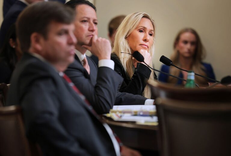 Rep. Marjorie Taylor Greene, R-Ga., at a House committee hearing on Dec. 11, 2025. (Anna Moneymaker/Getty Images)