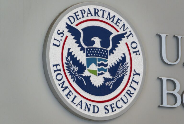 WASHINGTON, DC - MAY 18:  A U.S. Department Of Homeland Security and U.S. Customs and Border Protection sign is displayed at the U.S. Customs and Border Protection Headquarters on May 18, 2025 in Washington, DC. (Photo by Kevin Carter/Getty Images)