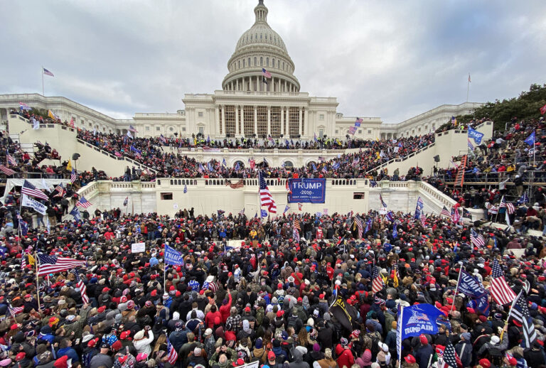 President Donald Trump's supporters gather outside the Capitol building in Washington D.C. on January 06, 2021. (Tayfun Coskun/Anadolu Agency via Getty Images)