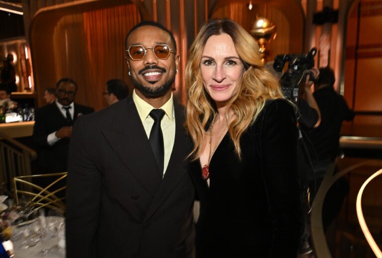 Michael B. Jordan and Julia Roberts at the 83rd Annual Golden Globes held at The Beverly Hilton on January 11, 2026 in Beverly Hills, California. (Michael Buckner/2026GG/Penske Media via Getty Images)
