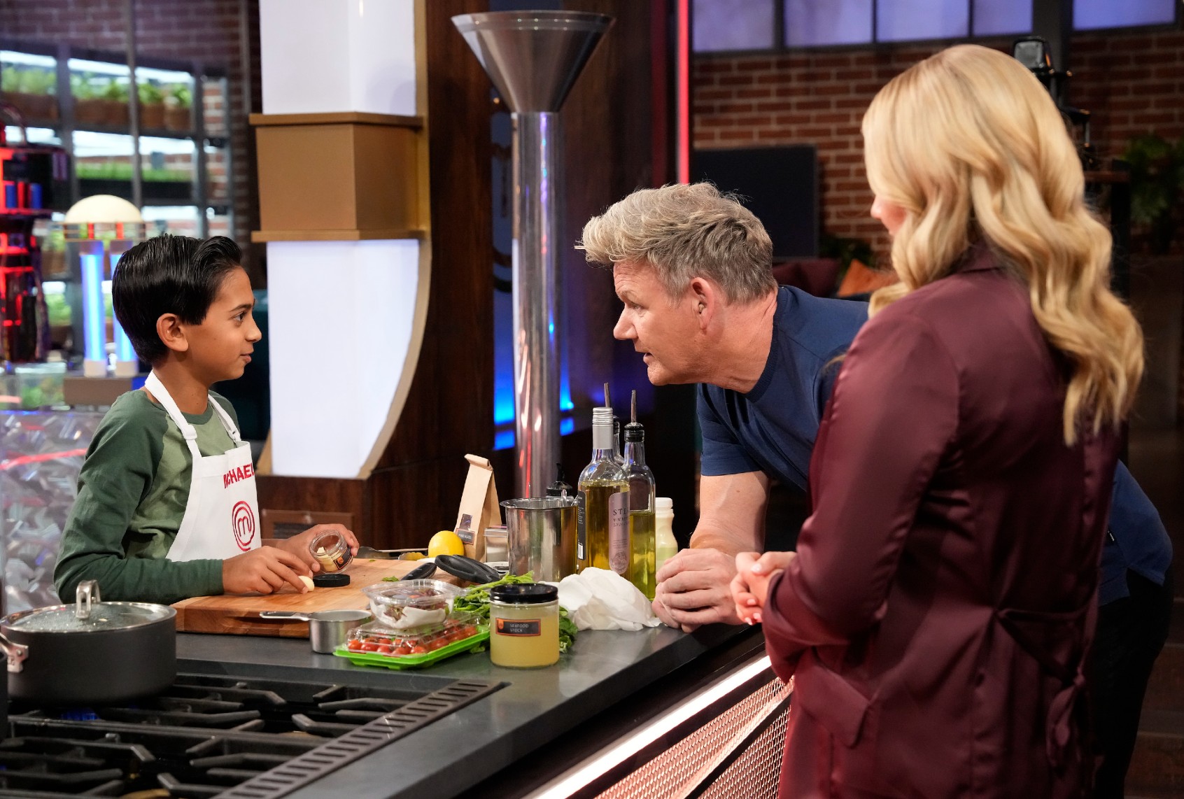 Contestant Michael, Gordon Ramsay and Tilly Ramsay in "MasterChef Junior" (Greg Gayne/Fox Media)
