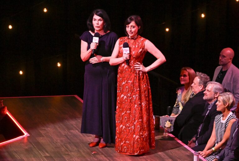 Karen Kilgariff and Georgia Hardstark speak onstage during the 2025 iHeartPodcast Awards on March 10, 2025 in Austin, Texas. (Astrida Valigorsky/Getty Images)
