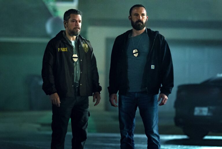 Matt Damon as Lieutenant Dane Dumars and Ben Affleck as Det Sergeant J.D. Byrne in "The Rip" (Warrick Page/Netflix)