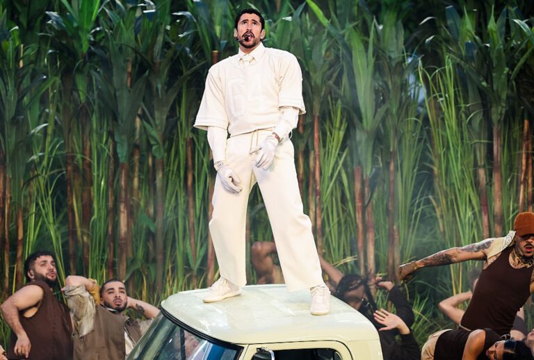 Bad Bunny performed mostly in Spanish at the Super Bowl LX halftime show, which angered many on the right (Kindell Buchanan/PA Images via Getty Images)