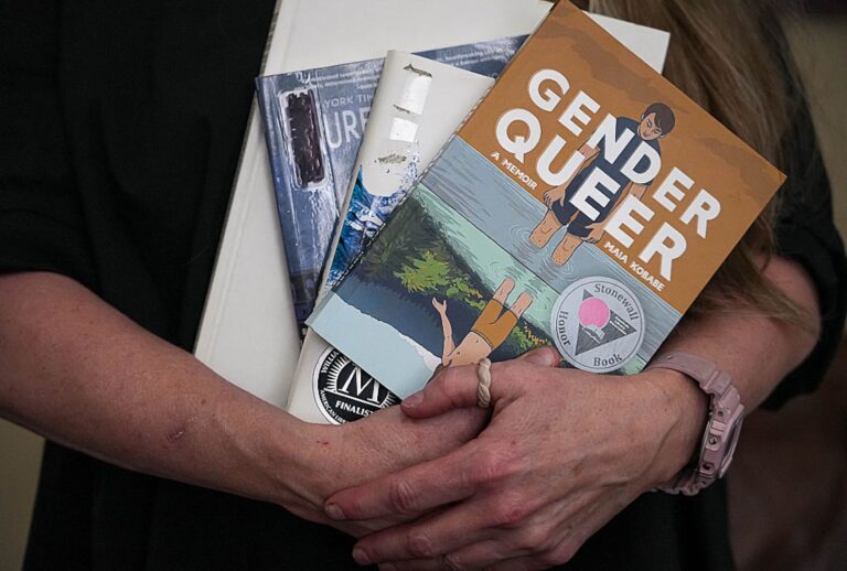 Texas librarians have been on the front lines in fighting back against book bans organized by Moms for Liberty (Aaron E. Martinez/The Austin American-Statesman via Getty Images)