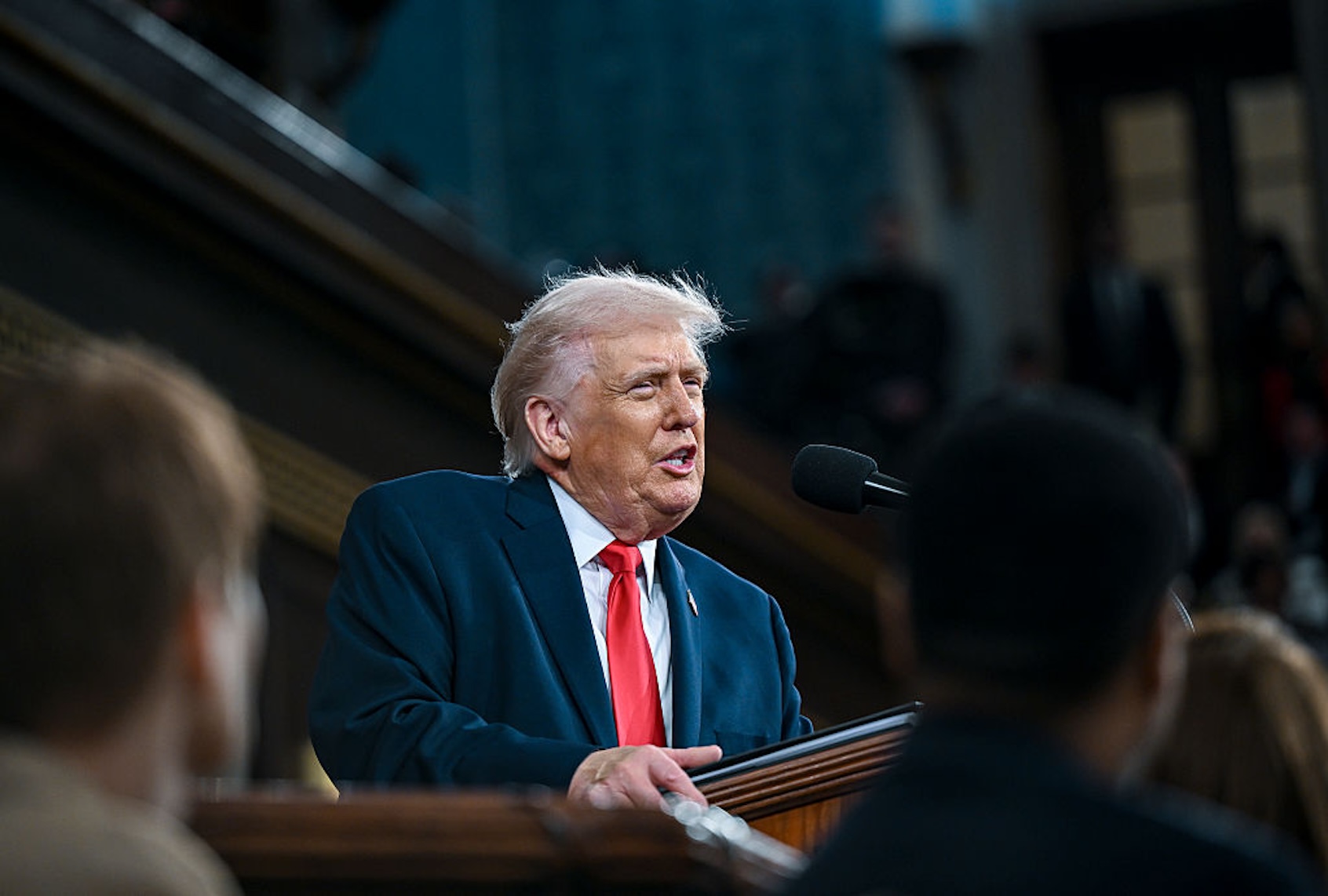 President Donald J. Trump delivers the first State of the Union address of his second term to a joint session of Congress in the House Chamber of the United States Capitol in Washington, D.C., on Tuesday, February 24, 2026. (Pool photo by Kenny Holston/The New York Times.) (Kenny Holston-Pool/Getty Images)