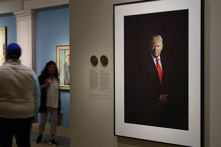Trump is demanding his portrait from his first administration (seen above) be replaced with one to cover both terms. This continues his editing of the Smithsonian's displays on history including his own biography and major events like slavery. (Kevin Carter / Getty Images)
