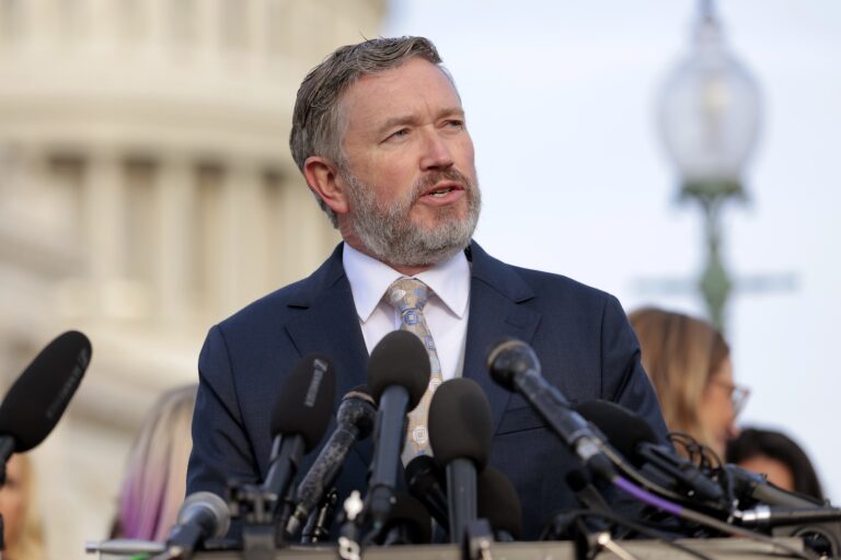 U.S. Rep. Thomas Massie (R-KY) speaks during a news conference on the Epstein Files Transparency Act outside the U.S. Capitol on November 18, 2025 in Washington, DC. (Photo by Heather Diehl/Getty Images)