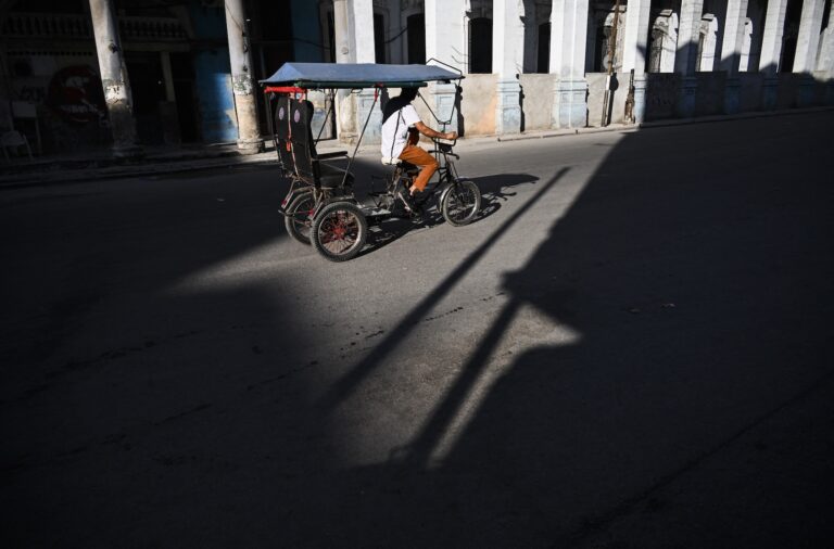 A bicycle taxi in Havana, Feb. 13, 2026. The fuel crisis in Cuba means that most gasoline-powered vehicles have been abandoned. (Yamil Lage/AFP via Getty Images)