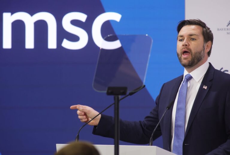 At the 2025 Munich Security Conference, Vice President JD Vance chided Europeans on limiting free speech. (Johannes Simon/Getty Images)