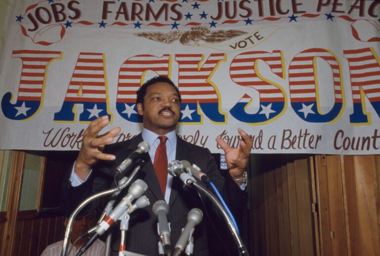 Jesse Jackson campaigns for the 1988 Democratic nomination for president (Jean-Louis Atlan/Sygma via Getty Images)