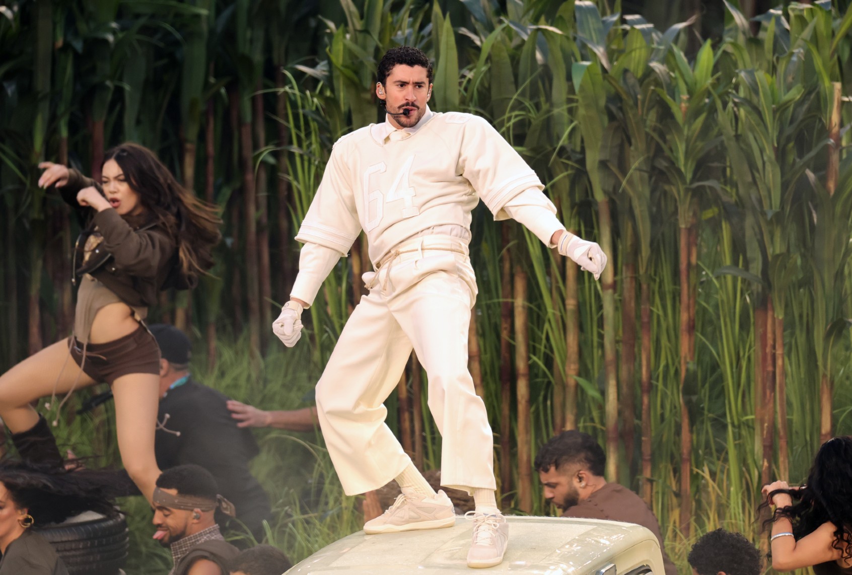 Bad Bunny performs onstage during the Apple Music Super Bowl LX Halftime Show (Neilson Barnard/Getty Images)