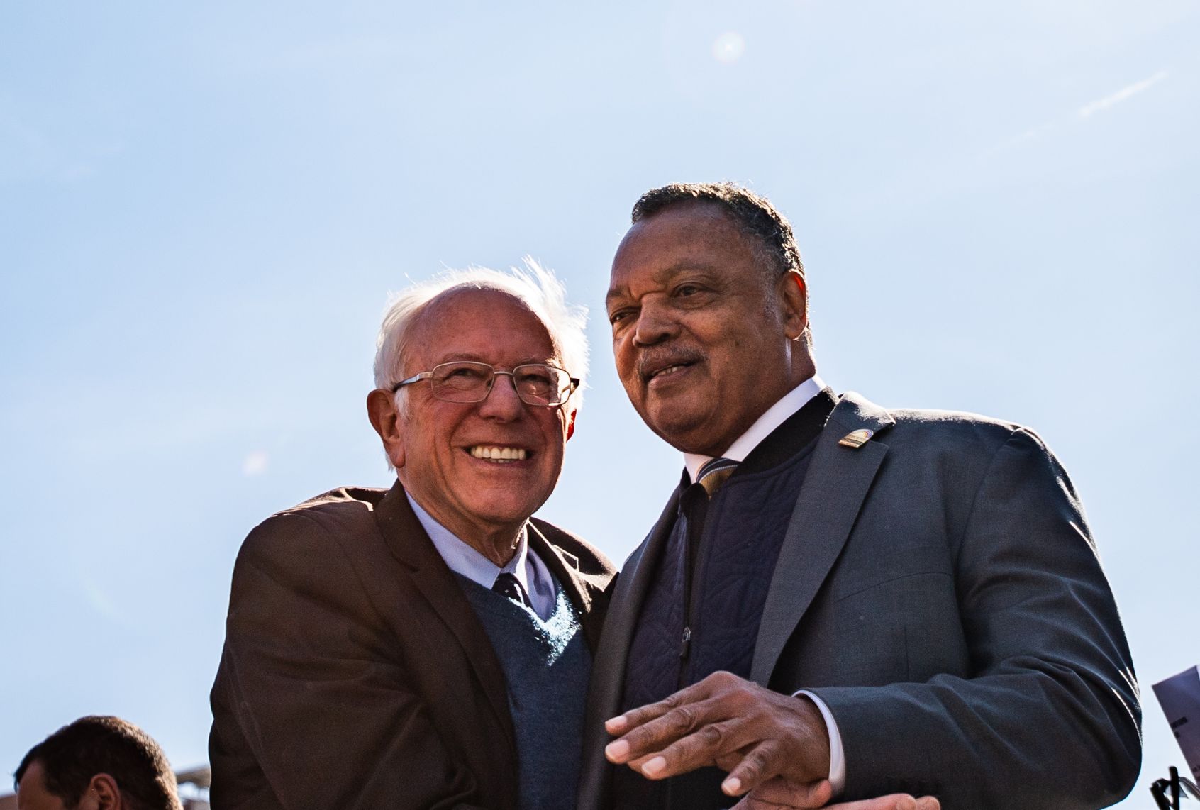 Sen. Bernie Sanders, I-Vt., introduces Rev. Jesse L. Jackson, Sr., on Sunday, March 8, 2020 in Grand Rapids, MI. (Salwan Georges/The Washington Post via Getty Images)
