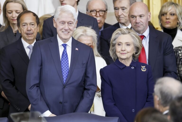 Former President Bill Clinton and former US Secretary of State Hillary Clinton  arrive to attend the United States Capitol on January 20, 2025. (Photo by Shawn Thew-Pool/Getty Images)