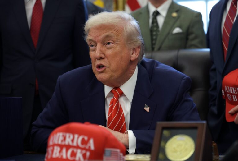 President Donald Trump speaks during a bill signing in the Oval Office of the White House on February 03, 2026 in Washington, DC. The House passed legislation today that ends the partial government shutdown while lawmakers negotiate over Immigration and Customs Enforcement policy and funding for the Department of Homeland Security. (Photo by Alex Wong/Getty Images)