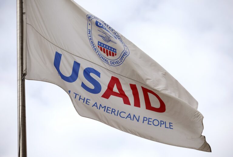 USAID flag seen February 03, 2025 in Washington, DC. (Photo by Kevin Dietsch/Getty Images)