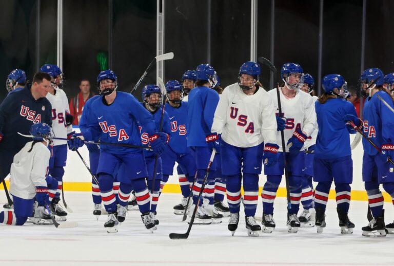 Members of Team United States participate in training on day minus three of the Milano Cortina 2026 Winter Olympic games (Bruce Bennett/Getty Images)
