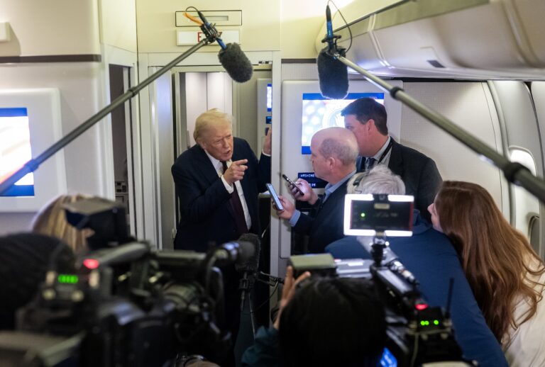 President Donald Trump has threatened reporters with treason over Iran war coverage (Nathan Howard/Getty Images)