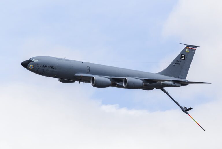 USAF KC-135R trailing its aerial refuelling boom. (Loop Images / Getty Images)