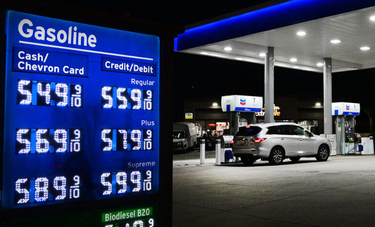 Los Angeles consumers and nationwide are feeling the strain of higher prices at the pump and other parts of their budget as the Iran War and block of the Strait of Hormuz continues into its fourth week. (Frederic J. BROWN / AFP / Getty Images))