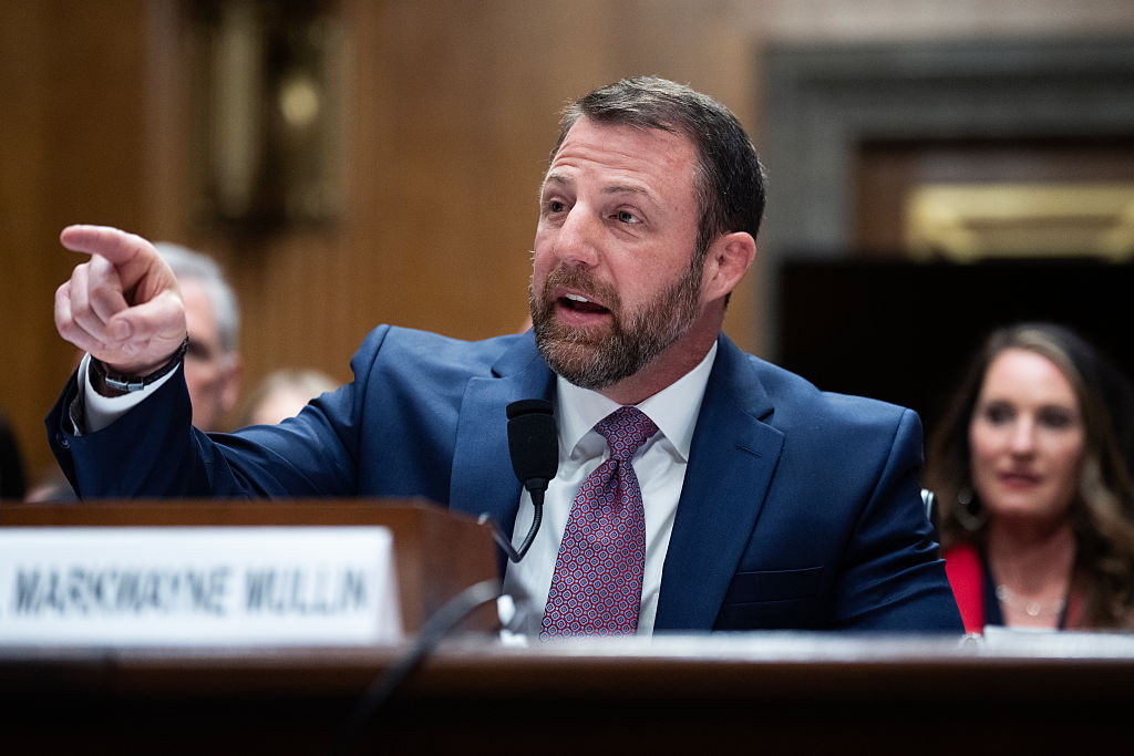 Sen. Markwayne Mullin, R-Okla. testifying during his Senate Homeland Security and Governmental Affairs Committee confirmation hearing on Wednesday, March 18, 2026. (Tom Williams/CQ-Roll Call, Inc via Getty Images)