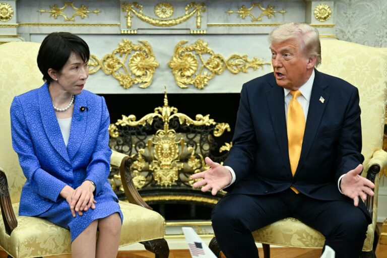 US President Donald Trump meets with Japan's Prime Minister Sanae Takaichi in the Oval Office of the White House in Washington on March 19, 2026. (Photo by Jim Watson/Getty Images)