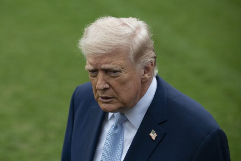 United States President Donald Trump speaks to the press before his departs the White House en route Miami, Florida on March 20, 2026, in Washington DC. (Photo by Celal Gunes/Getty Images)