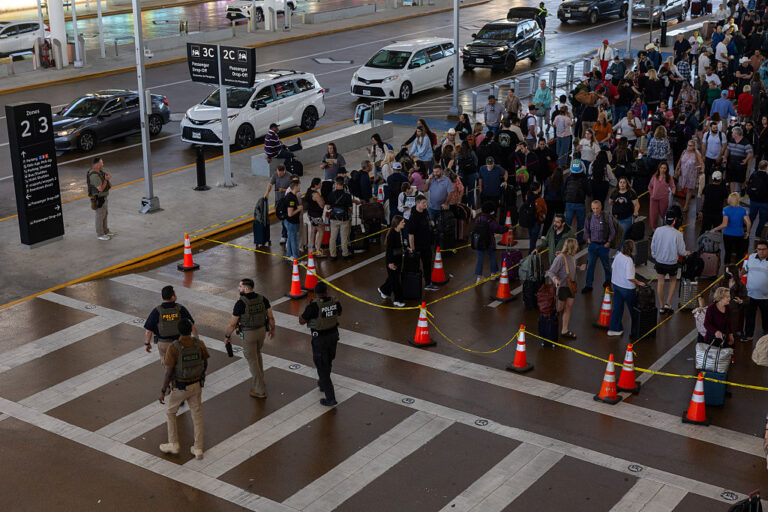 TSA security lines at Houston's largest airport extended out the doors and snaked around baggage claims. Travelers waited long hours to make it to their waiting flights. All because Congress cannot agree how to or whether to fund DHS. (Antranik Tavitian / Getty Images)