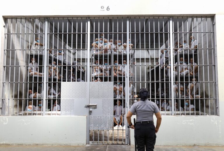 People held in custody in a cell during a walk around El Salvador CECOT mega prison in the municipality of Tecoluca on January 30, 2026 in San Vicente, El Salvador. (Photo by Alex Peña/Getty Images)