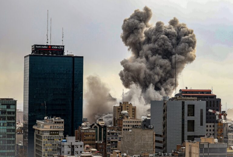 A general view of Tehran with smoke visible in the distance after explosions were reported in the city, on March 02, 2026. (Photo by Contributor/Getty Images)