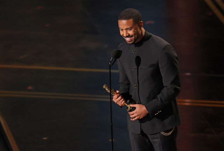 Michael B. Jordan accepts the Actor in a Leading Role award for "Sinners" onstage during the 98th Oscars (Kevin Winter/Getty Images)