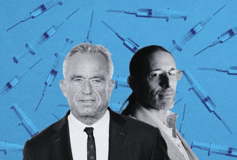 Robert F. Kennedy Jr., left, and COVID-19 vaccine adviser Retsef Levi (Illustration by Salon / Getty Images / Lane Turner / Boston Globe / Taylor Hill / WireImage)