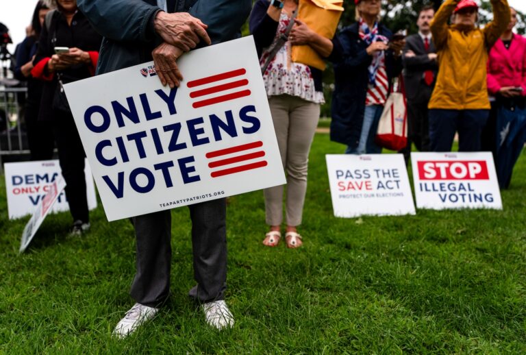 Attendees listen to Rep. Chip Roy (R-TX) speaking at a "Only Citizens Vote" Bus Tour rally at Upper Senate Park outside the U.S. Capitol on September 10, 2025 in Washington, DC. (Photo by Kent Nishimura/Getty Images)