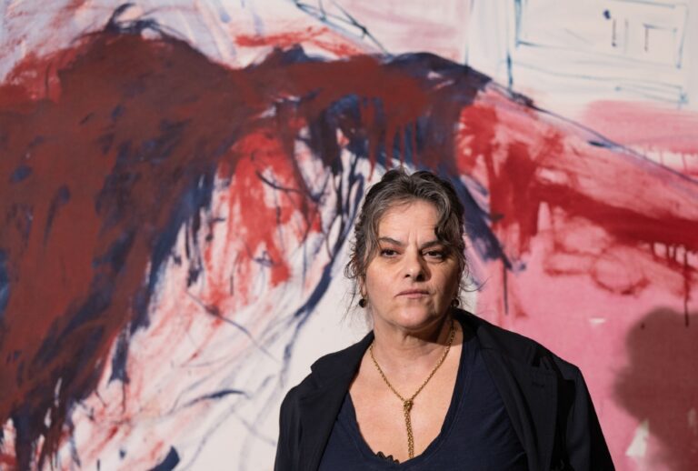 Tracey Emin pictured with "The End of Love" at the "Tracey Emin: A Second Life" exhibition at Tate Modern (Jeff Spicer/Getty Images)