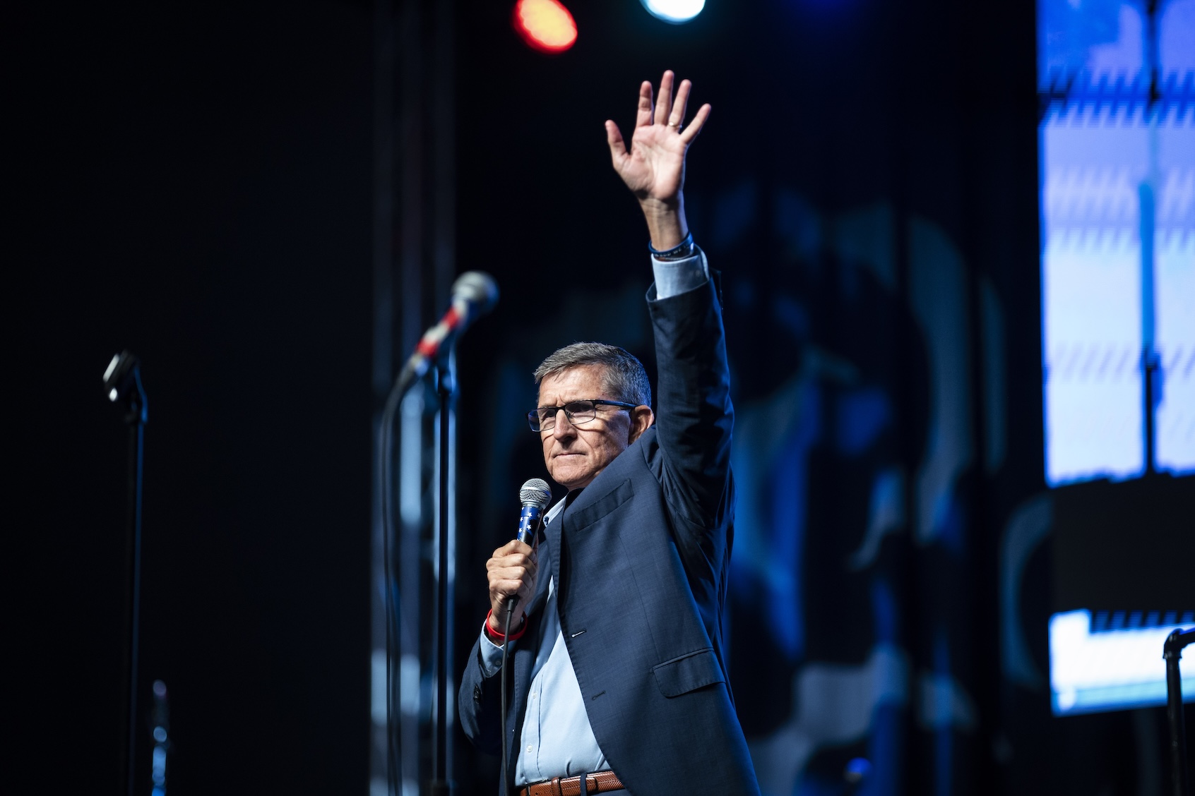Former national security adviser and retired Lt. Gen. Michael Flynn speaks during the ReAwaken America Tour, Oct. 21, 2022, in Manheim, Pennsylvania. (Jabin Botsford/The Washington Post via Getty Images)