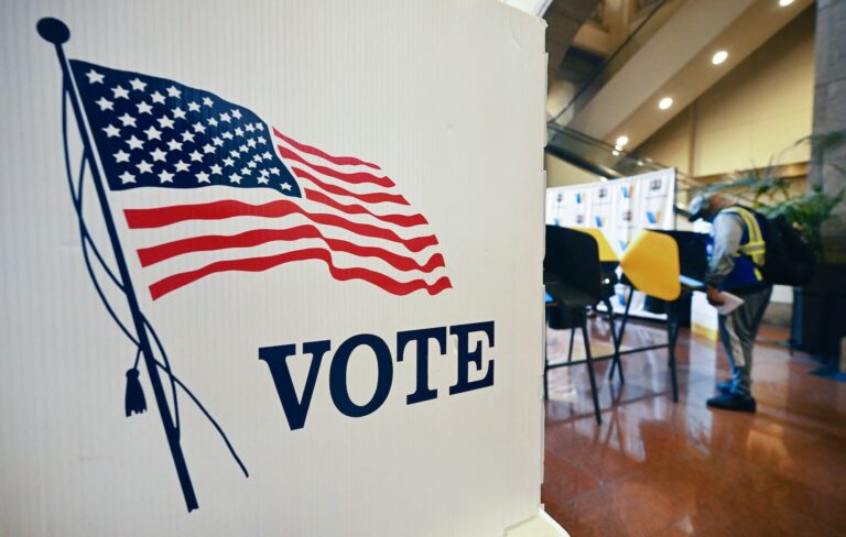 People cast their ballots at a vote center in Los Angeles, on November 4, 2025, where Proposition 50 is the only measure on the ballot in the state’s special election. Californians were voting November 4 in a ballot measure likely to further tilt the liberal state towards the Democrats, as the party seeks to neutralize gerrymandering ordered by President Donald Trump. (Photo by Frederic J. BROWN/Getty Images)