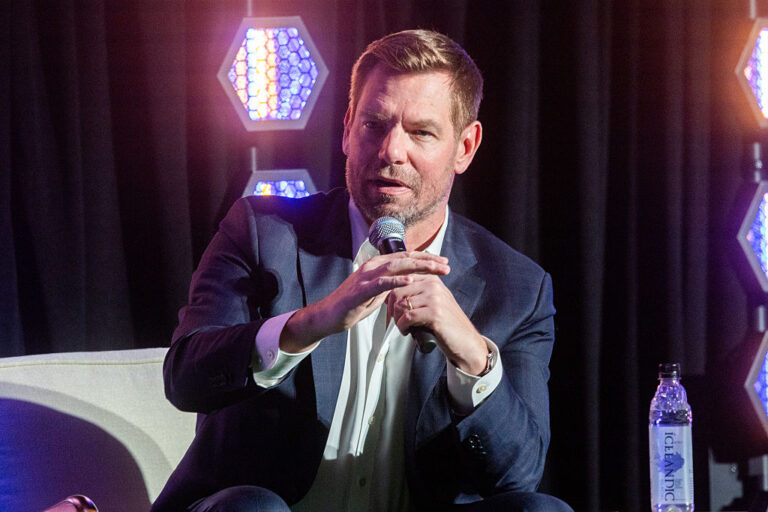 Multiple sexual allegations against Rep. Eric Swalwell now threaten his run for governor of California. (Ronaldo Bolaños / Getty Images)