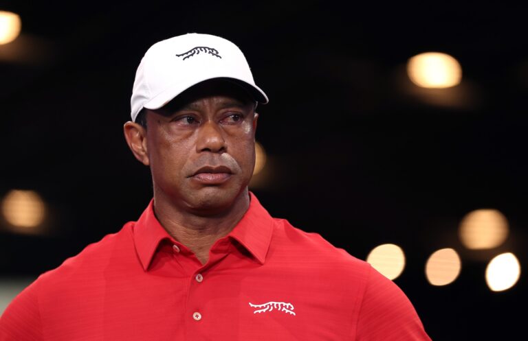 Tiger Woods of Jupiter Links Golf Club looks on after the match against the Los Angeles Golf Club at SoFi Center on March 24, 2026 in Palm Beach Gardens, Florida. (Photo by Adam Glanzman/TGL/TGL Golf via Getty Images)
