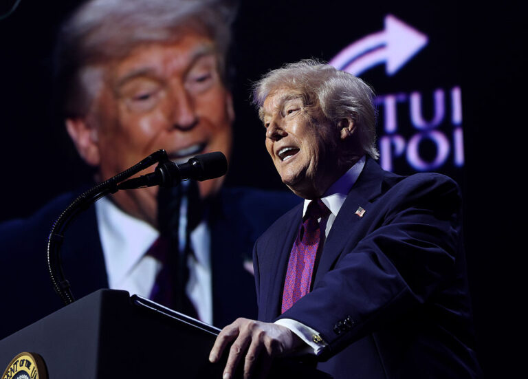 President Trump spoke at a TPUSA event of mostly older supporters to rally young people into showing up for the midterms, amid a legally-questionable push to put TPUSA clubs on high school campuses across the nation. (Win McNamee / Getty Images)