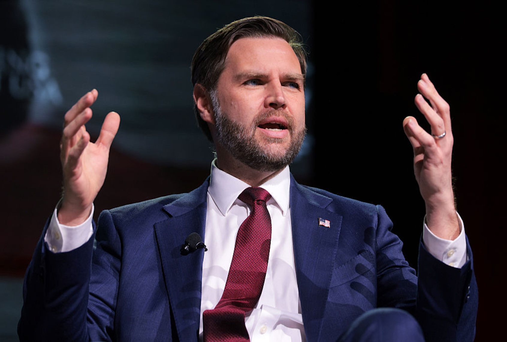 ATHENS, GEORGIA - APRIL 14:  U.S. Vice President JD Vance speaks during a Turning Point USA event at Akins Ford Arena at the Classic Center on April 14, 2026 in Athens, Georgia. Vice President Vance has continued to support TPUSA and its mission following the 2025 murder of the conservative student organization's founder and leader, far-right activist Charlie Kirk. (Photo by Chip Somodevilla/Getty Images) (Chip Somodevilla/Getty Images)