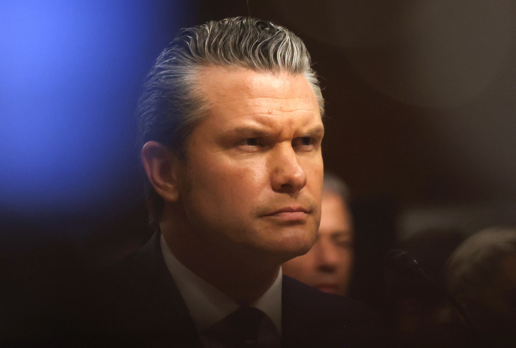 Secretary of Defense Pete Hegseth looks on during a Senate Armed Services Committee hearing on the Department of Defense budget request for Fiscal Year 2027 on Capitol Hill in Washington, DC, on April 30, 2026. (Photo by Alex Wroblewski / AFP via Getty Images)