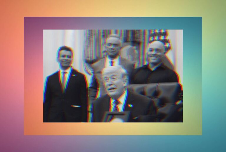 Secretary of Health and Human Services Robert F. Kennedy, President Donald Trump, and media personality Joe Rogan attend an executive order signing regarding psychedelics on Saturday, April 18, 2026. (Photo Illustration by Salon / Allison Robbert / For The Washington Post via Getty Images)